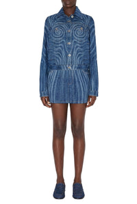 Veste unisexe imprimée Spiral en denim - Indigo