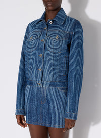 Veste unisexe imprimée Spiral en denim - Indigo