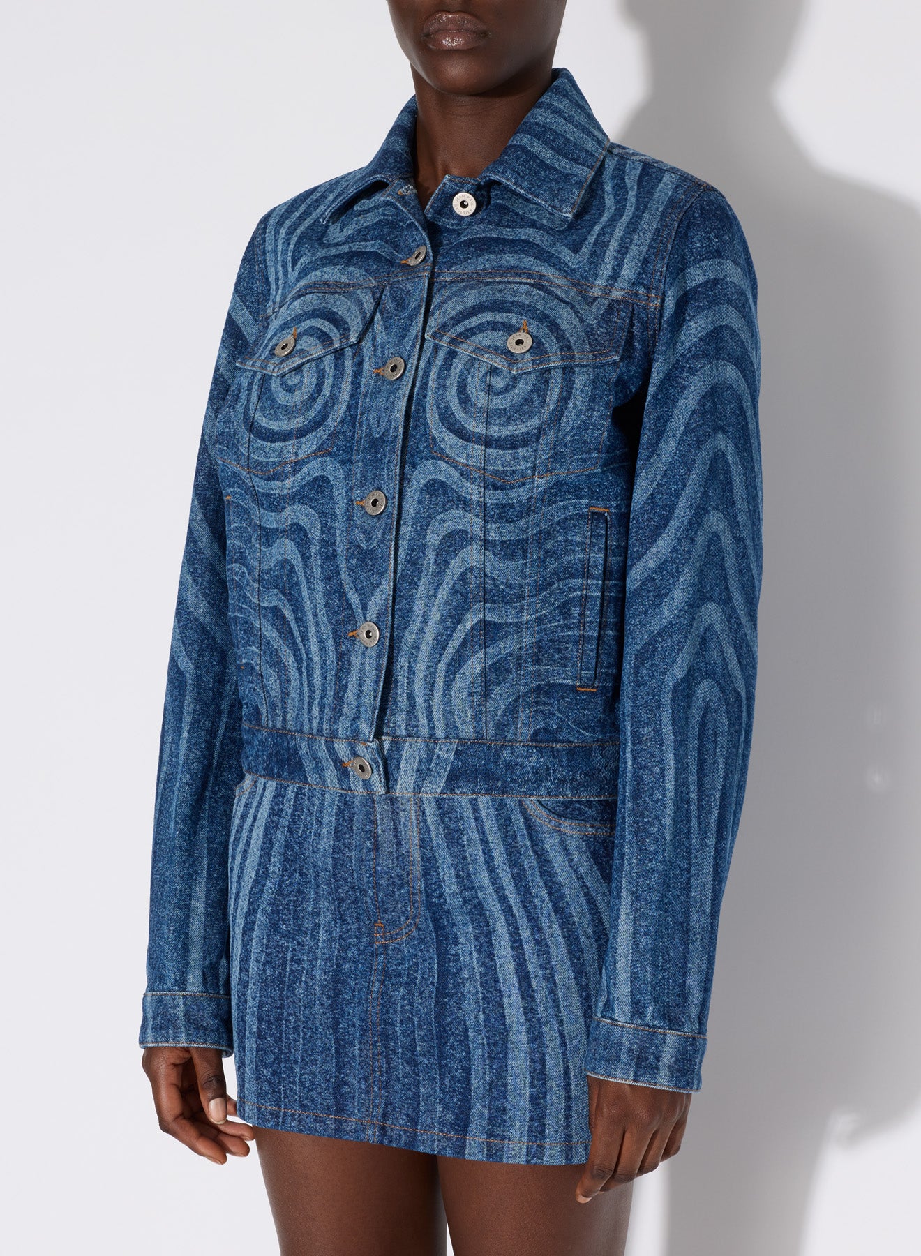 Veste unisexe imprimée Spiral en denim - Indigo