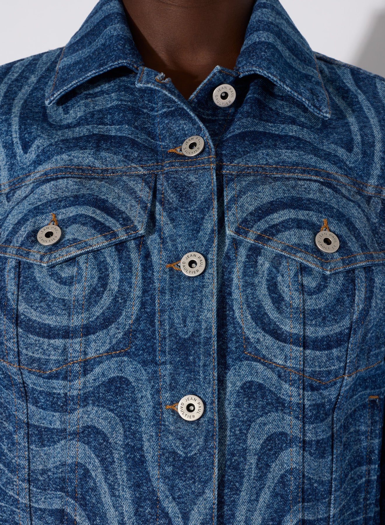 Veste unisexe imprimée Spiral en denim - Indigo