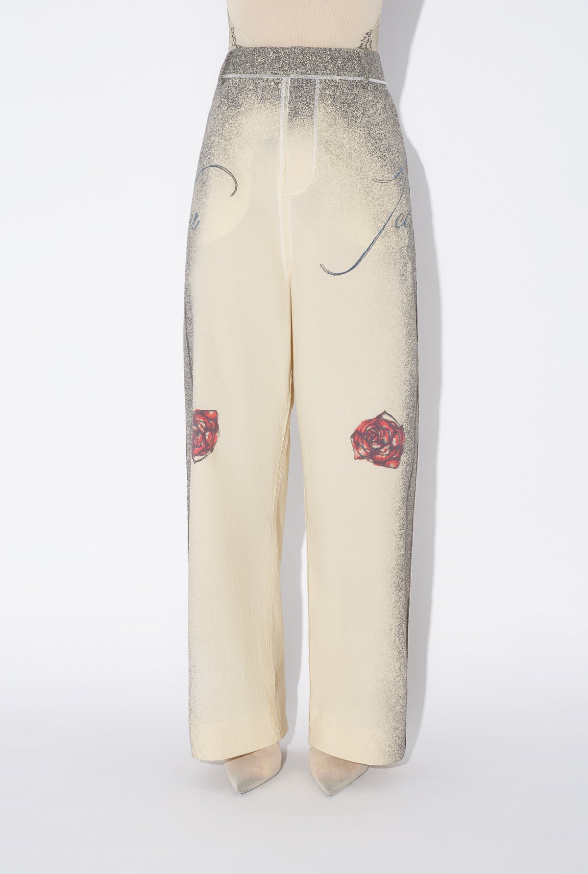 Le Pantalon Tailleur Multi-Tattoo - Ecru & Black & Red