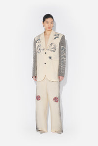 Light Weight Tailored Jacket Printed "Tattoo" - Ecru & Black & Red