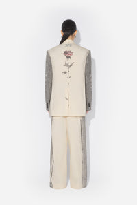 Light Weight Tailored Jacket Printed "Tattoo" - Ecru & Black & Red