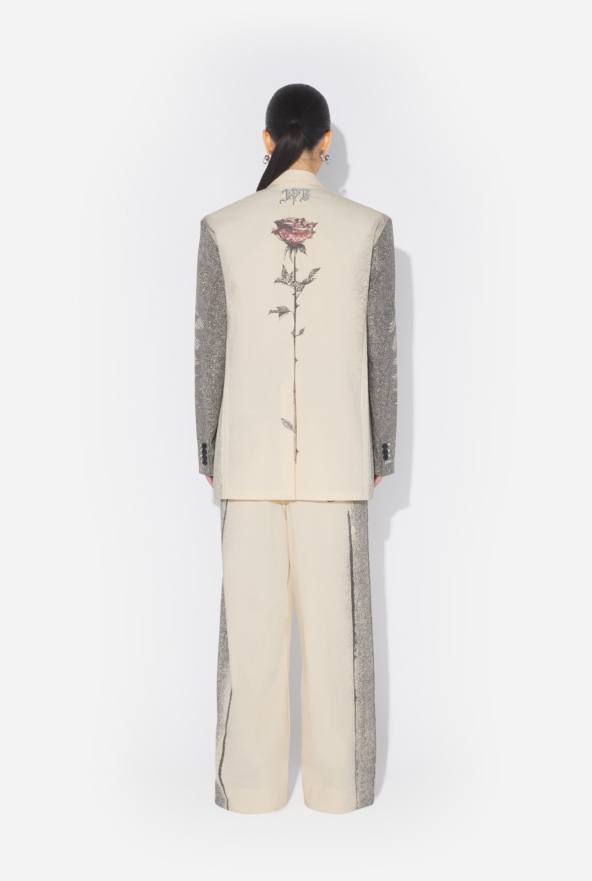 Light Weight Tailored Jacket Printed "Tattoo" - Ecru & Black & Red