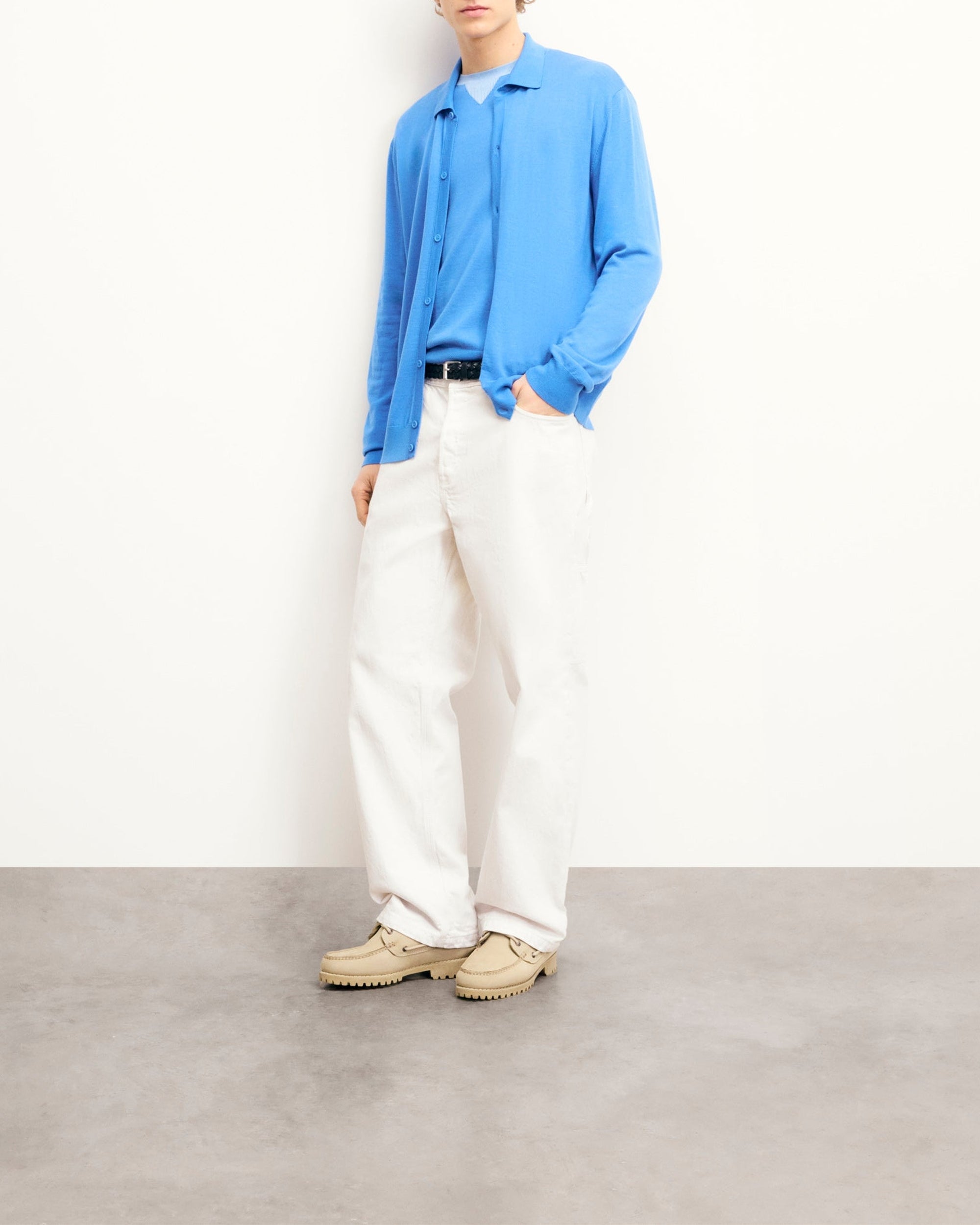 Chemise à manches longues en laine - Boat Blue