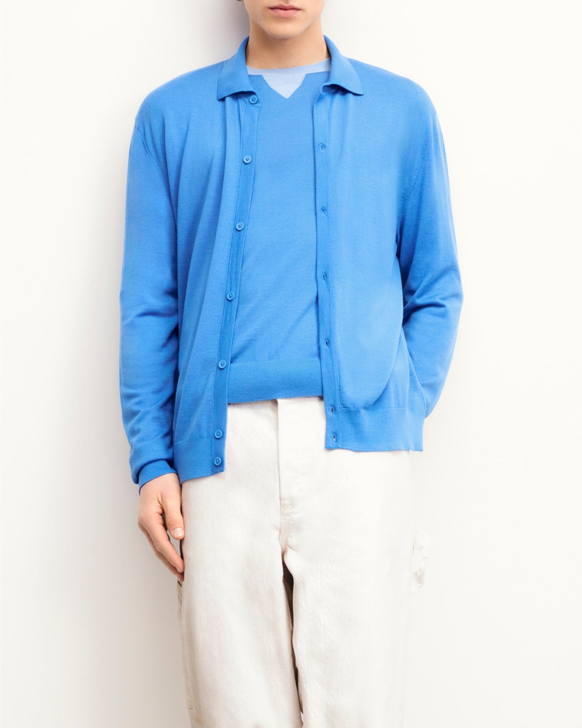 Chemise à manches longues en laine - Boat Blue