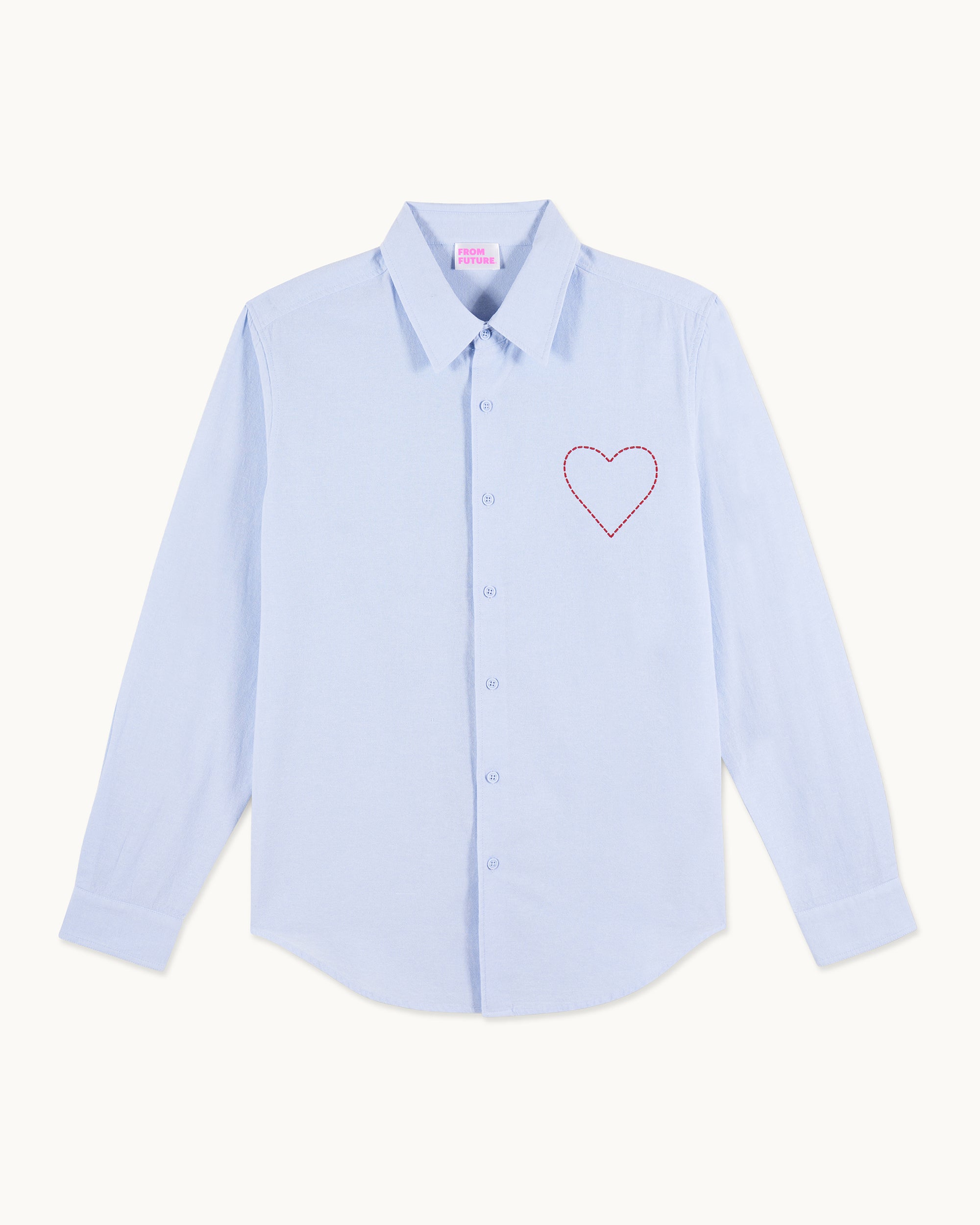 BLEU CIEL / NEW / QTY : 44 / Chemise Manches Longues Cœur Brodé - Bleu Ciel