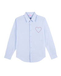Chemise à manches longues Cœur brodé - Bleu Ciel