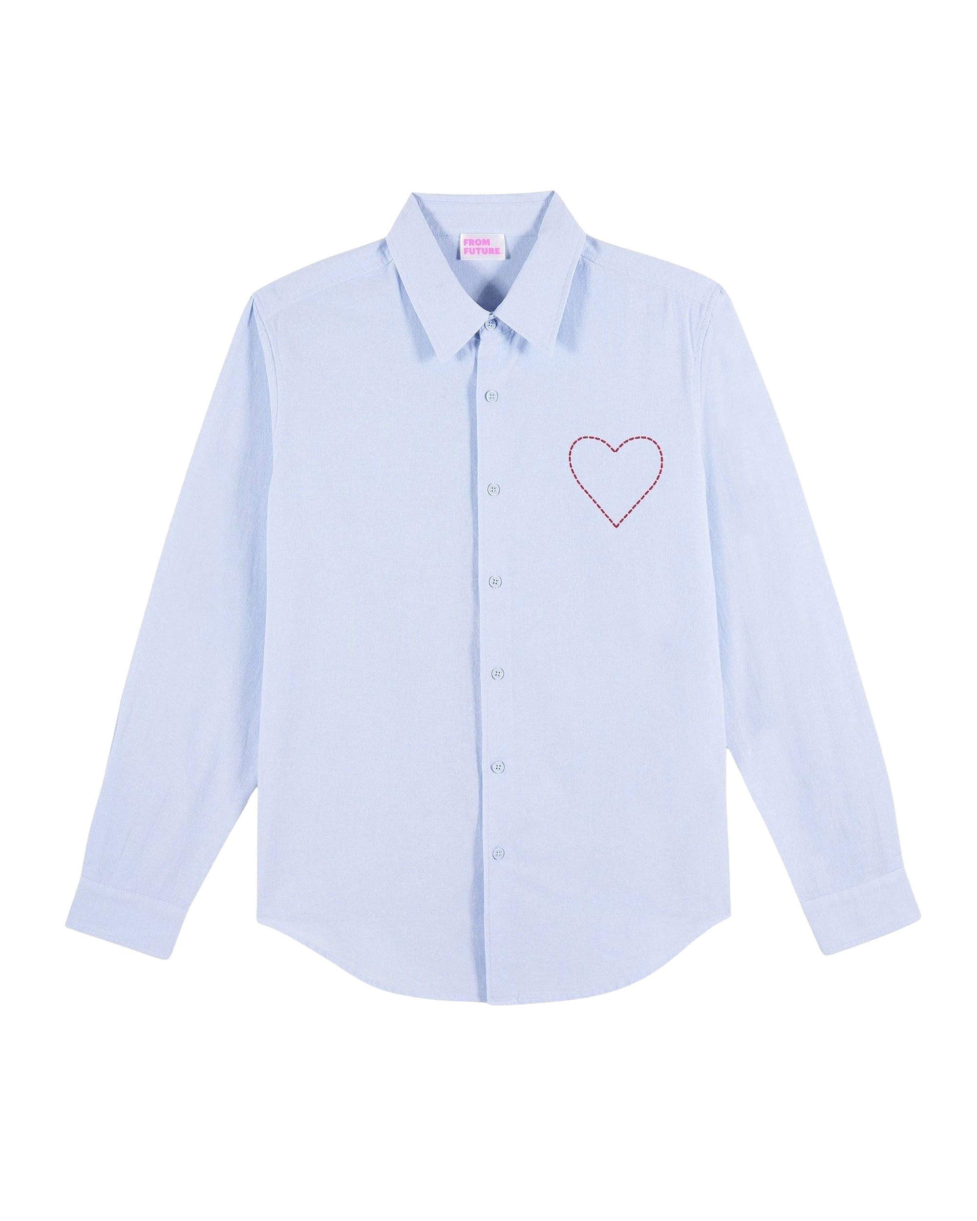 Chemise à manches longues Cœur brodé - Bleu Ciel