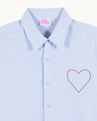 Chemise à manches longues Cœur brodé - Bleu Ciel