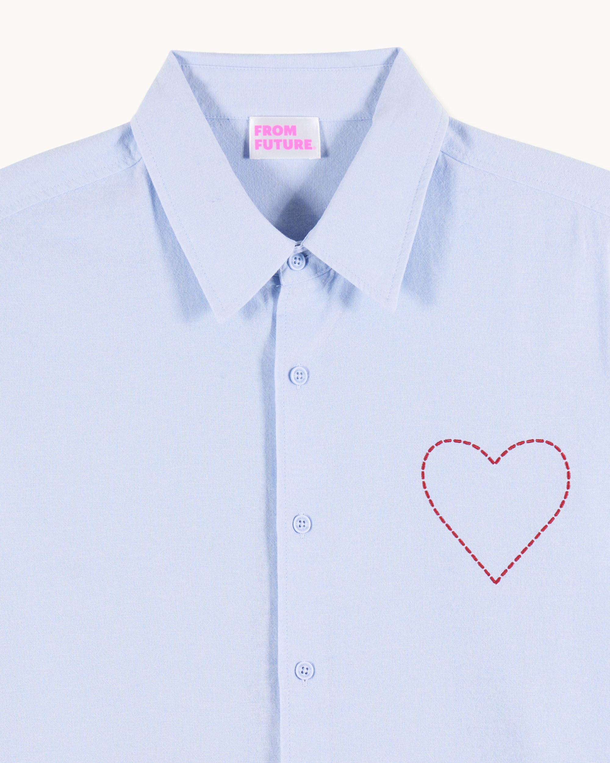 BLEU CIEL / NEW / QTY : 44 / Chemise Manches Longues Cœur Brodé - Bleu Ciel