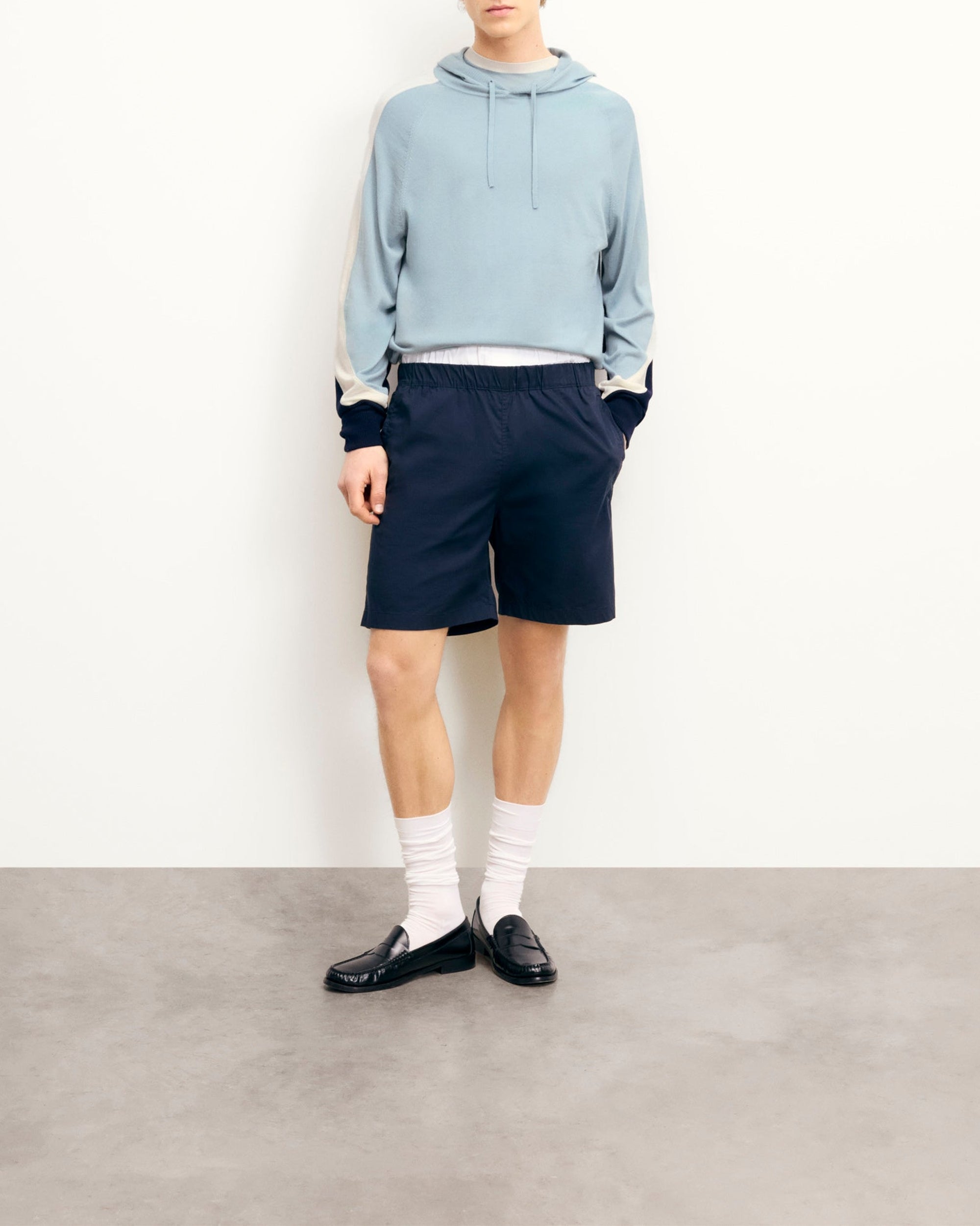 Hoodie bandes tricolores en laine - Grey Blue