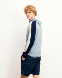 GREY BLUE / NEW / QTY : 61 / Pull Hoodie Bandes Tricolores aux Manches - Grey Blue