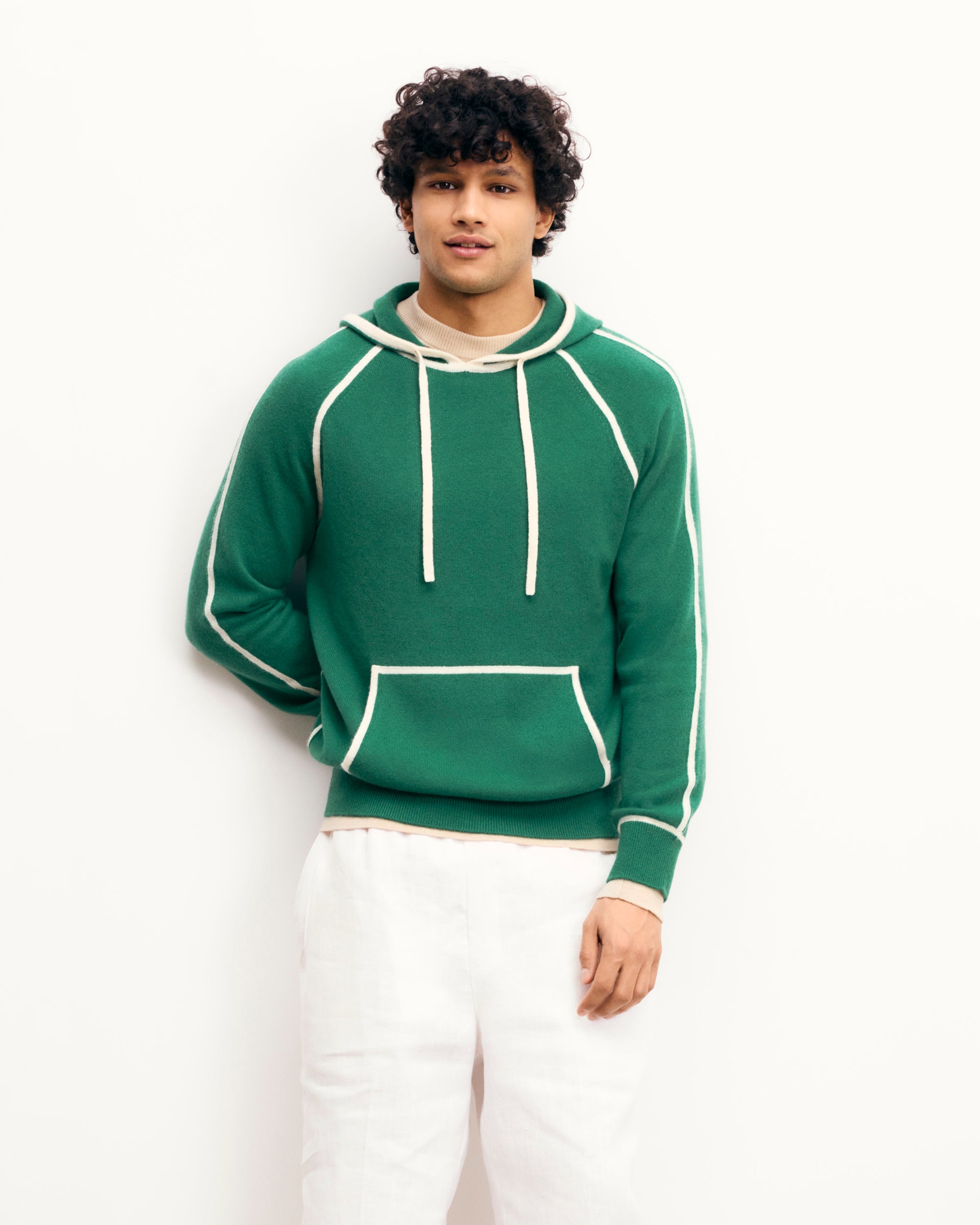 OCEAN GREEN / NEW / QTY : 35 / Pull Hoodie Liserés - Ocean Green