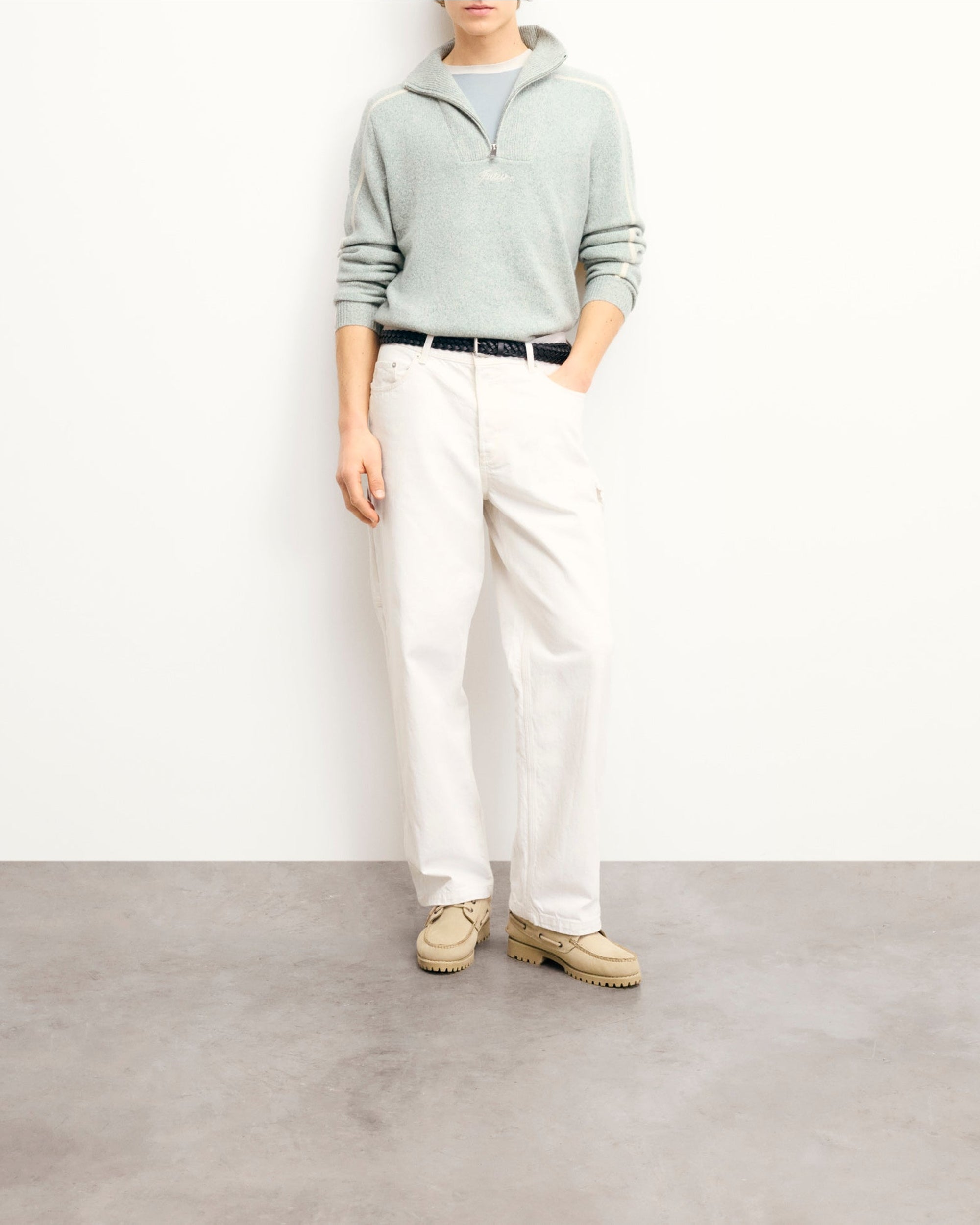 Pull à col camionneur zippé en cachemire - Storm Green