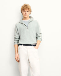 STORM GREEN MOULINE / NEW / QTY : 31 / Pull Col Camionneur Bicolore Zippé - Storm Green Mouline