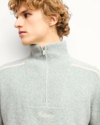 STORM GREEN MOULINE / NEW / QTY : 31 / Pull Col Camionneur Bicolore Zippé - Storm Green Mouline