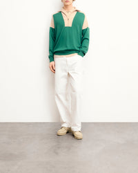 Pull à col camionneur bicolore en laine - Ocean Green