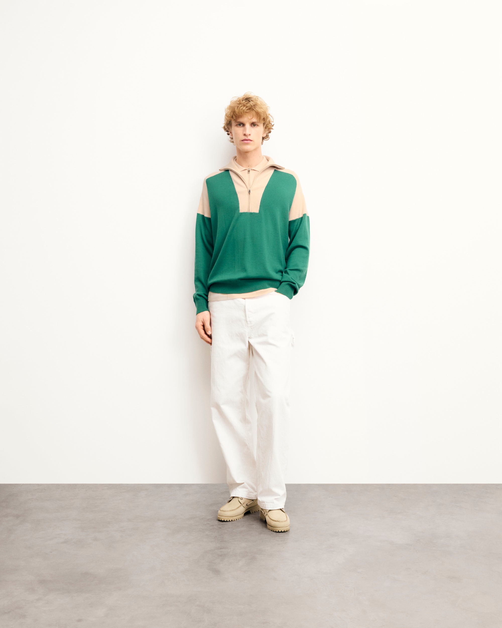 OCEAN GREEN / NEW / QTY : 59 / Pull Col Camionneur Bicolore - Ocean Green