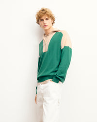 OCEAN GREEN / NEW / QTY : 59 / Pull Col Camionneur Bicolore - Ocean Green