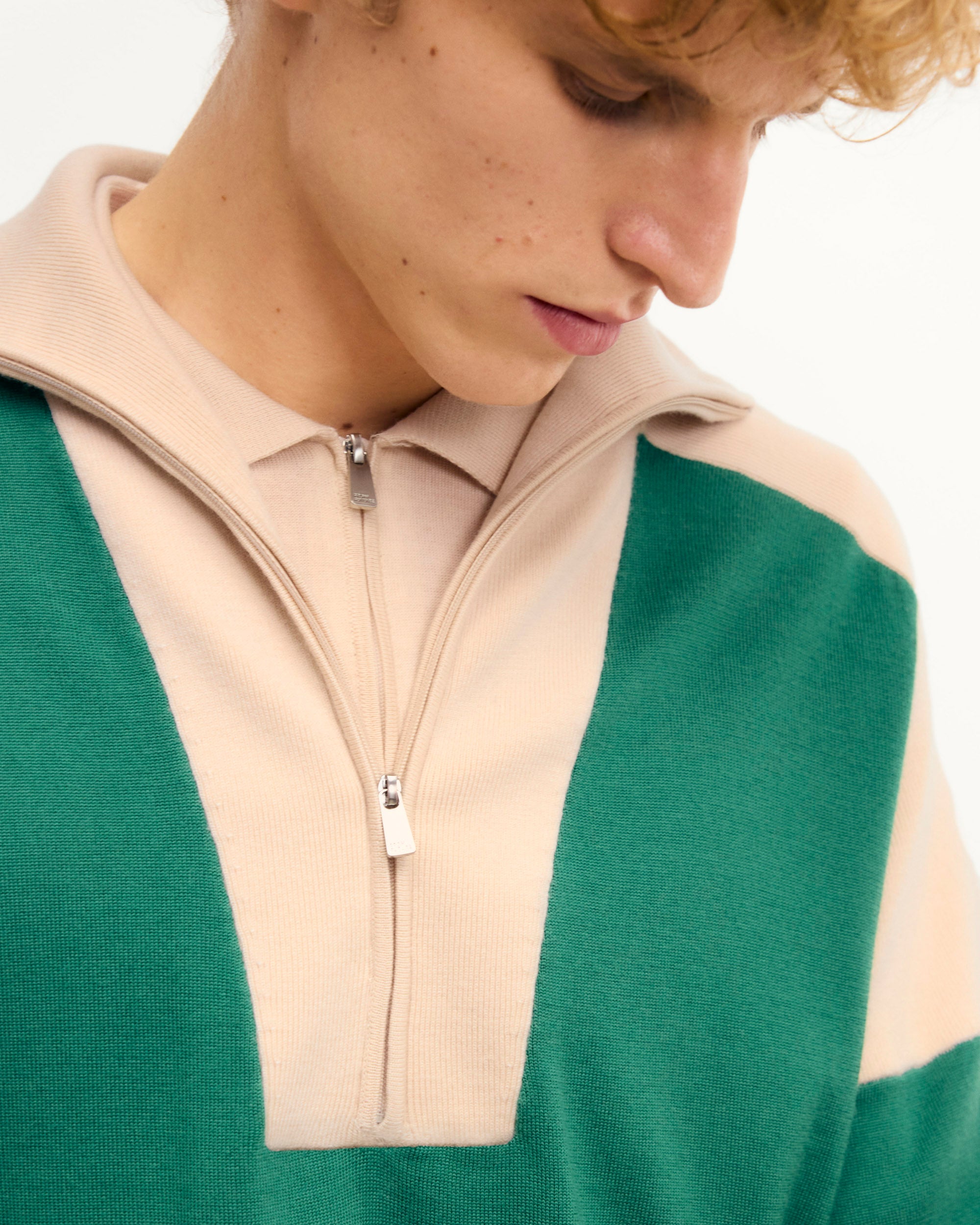 OCEAN GREEN / NEW / QTY : 59 / Pull Col Camionneur Bicolore - Ocean Green