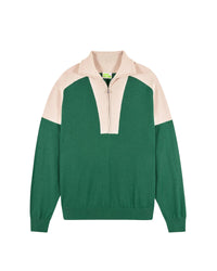 Pull à col camionneur bicolore en laine - Ocean Green