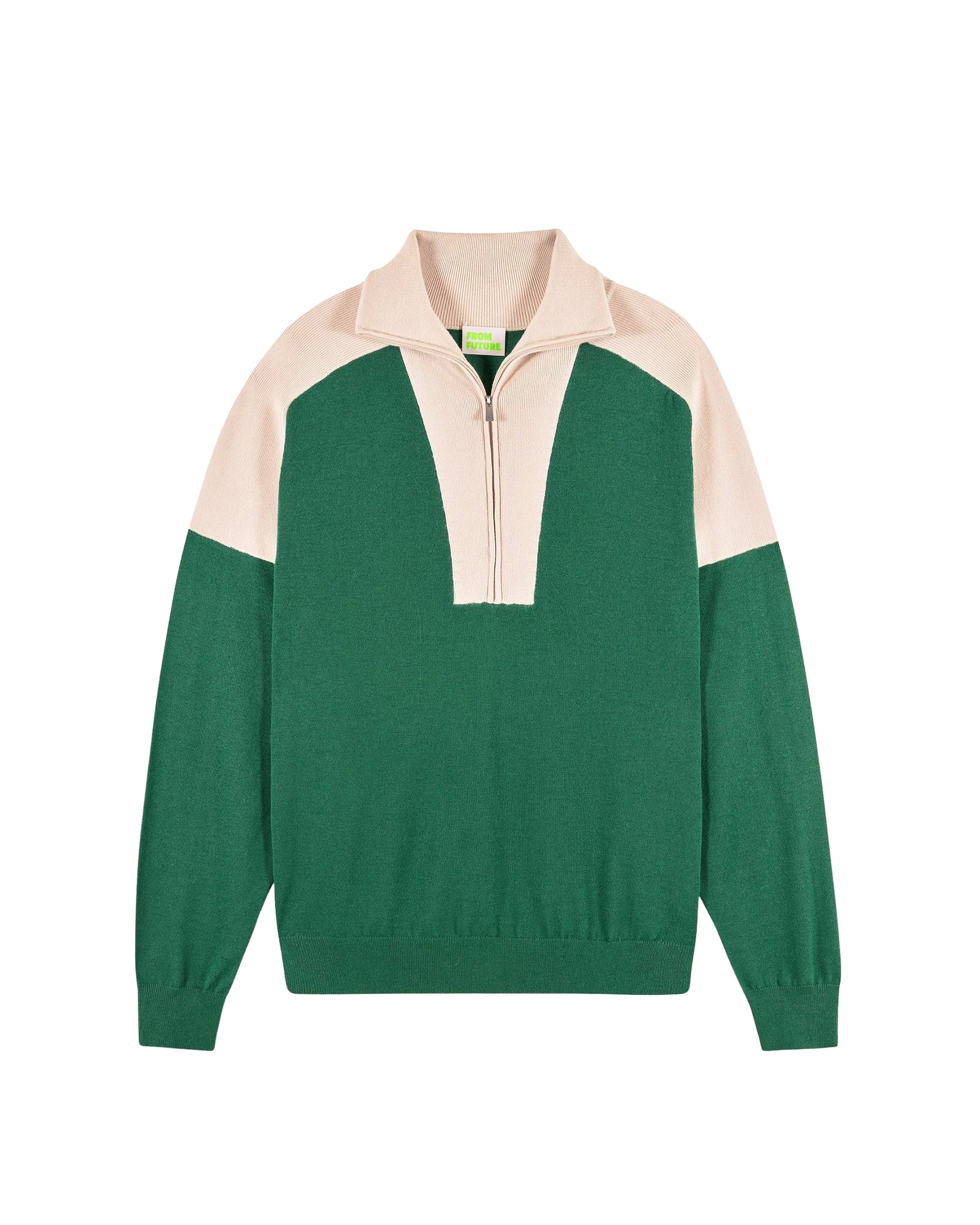 Pull à col camionneur bicolore en laine - Ocean Green