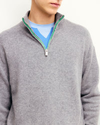 Pull à col camionneur zippé en cachemire - Gris Chiné Foncé