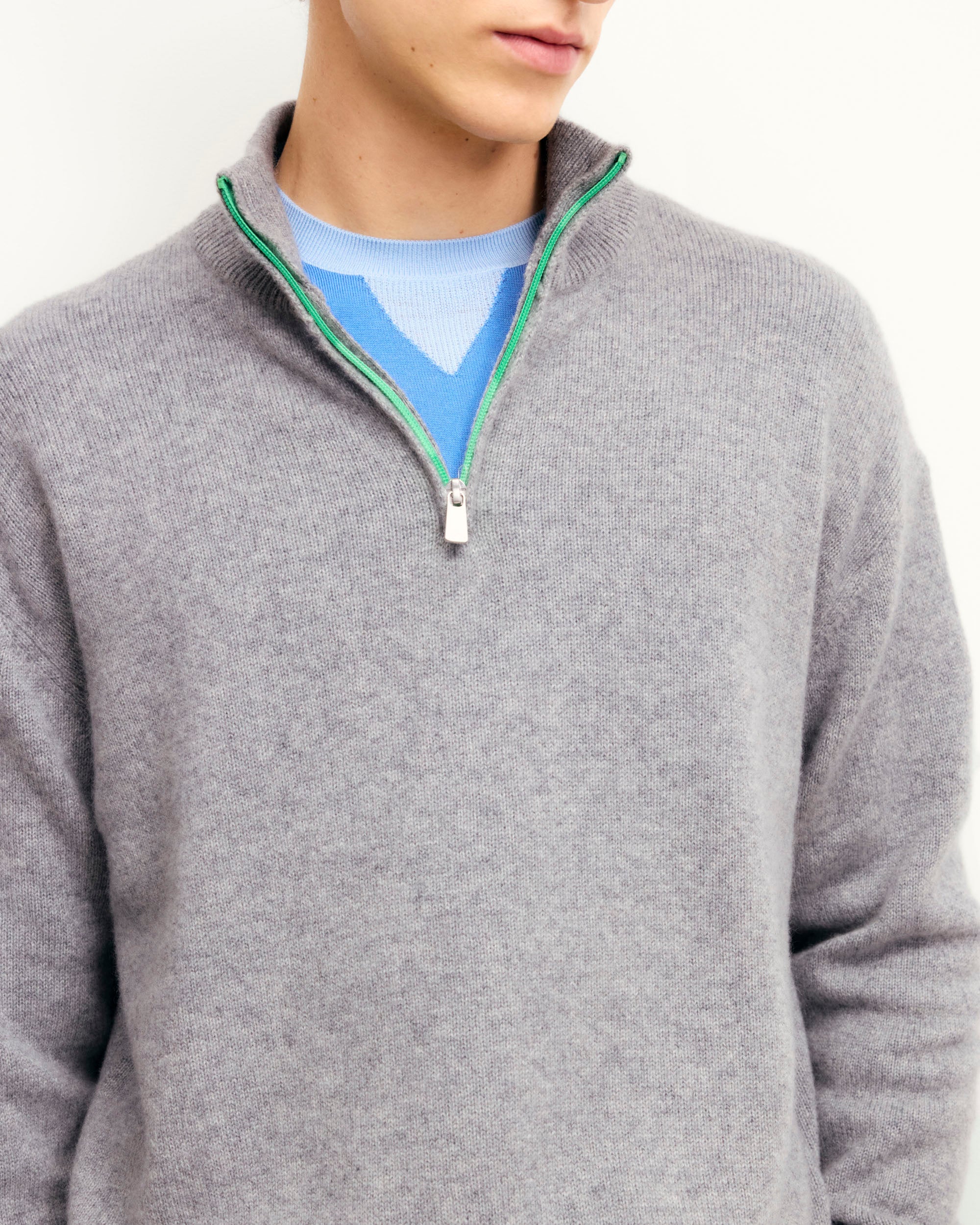 Pull à col camionneur zippé en cachemire - Gris Chiné Foncé