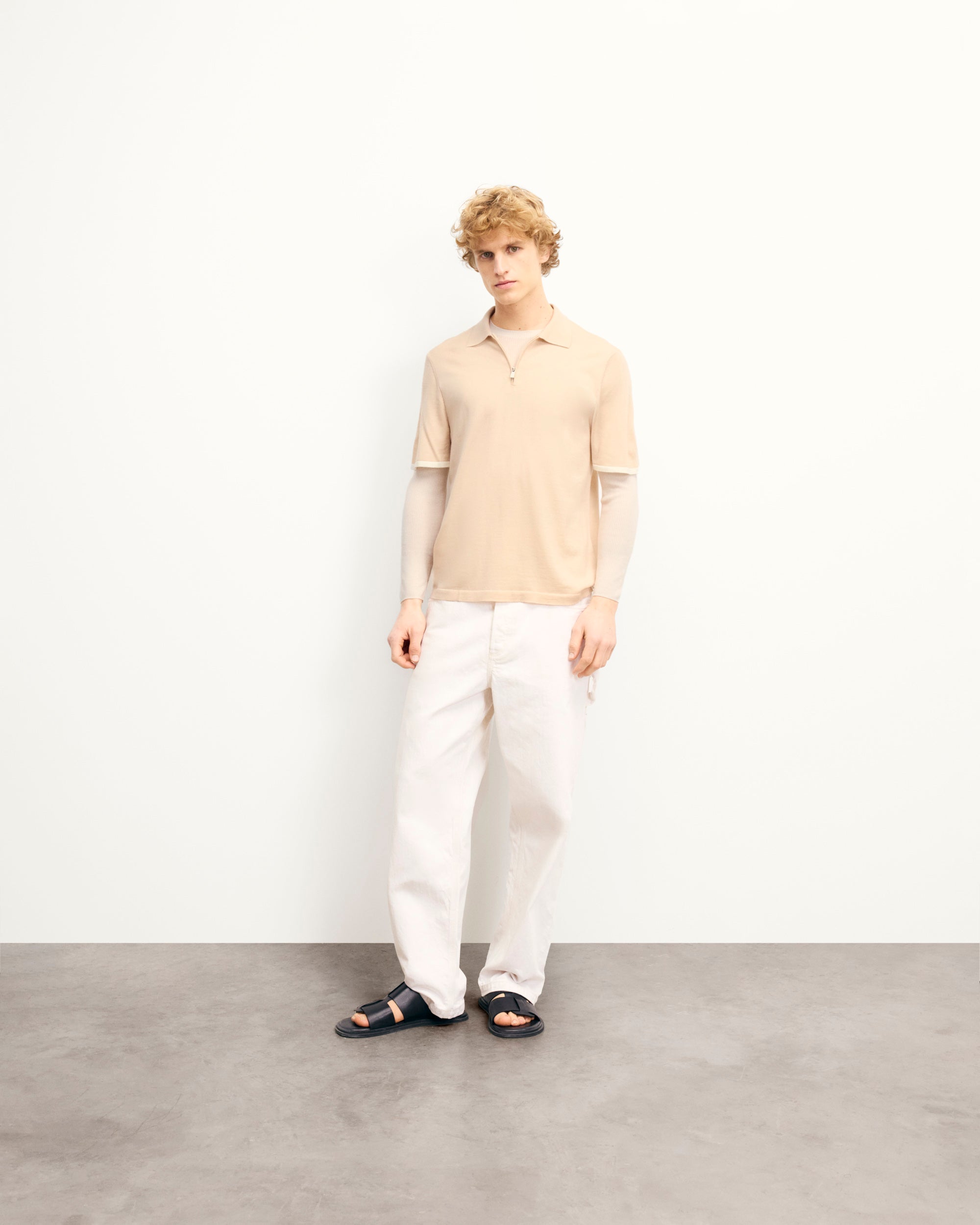 LIGHT BEIGE / NEW / QTY : 62 / Pull Col Polo Zippé - Light Beige