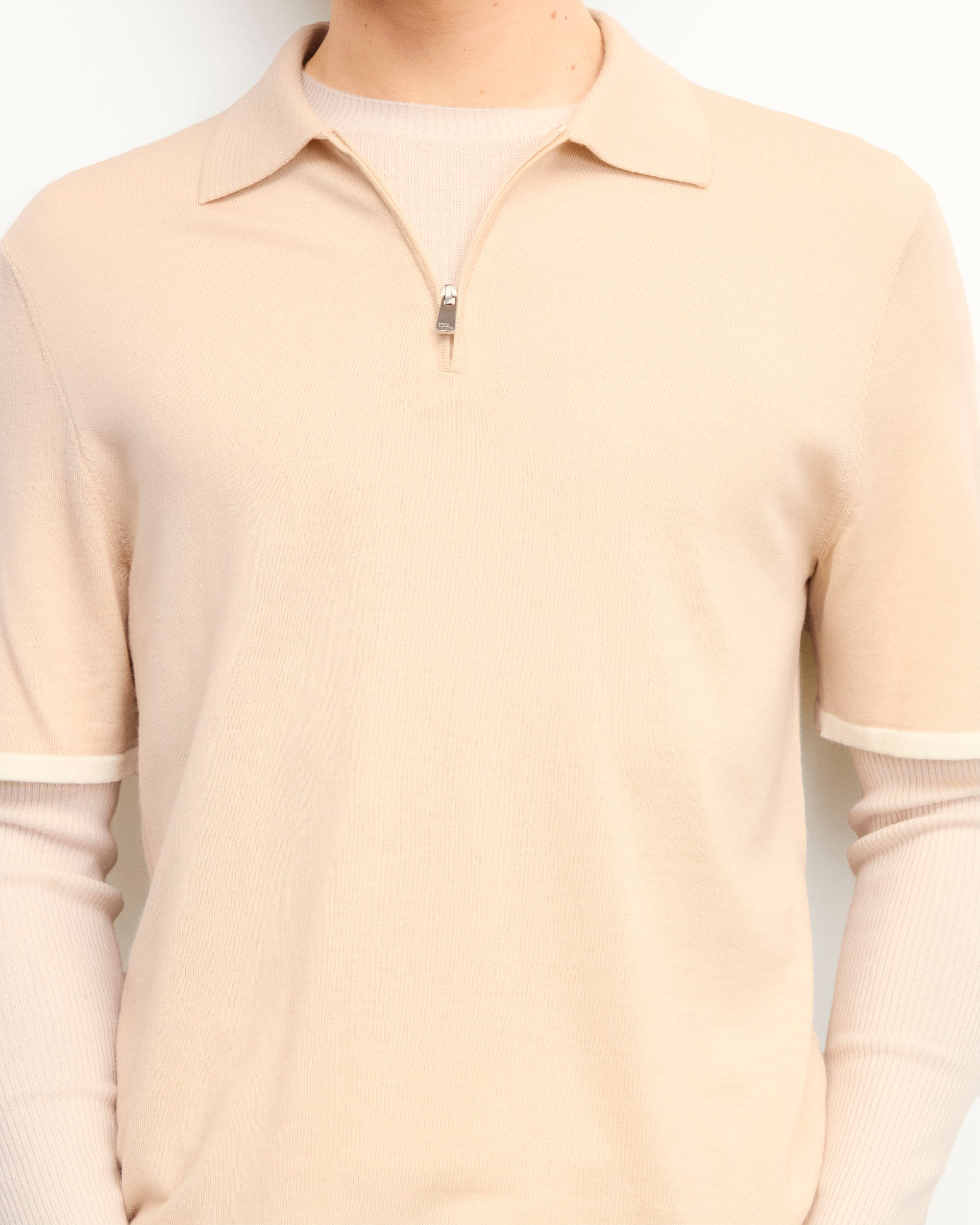 Pull à col polo zippé en laine - Light Beige
