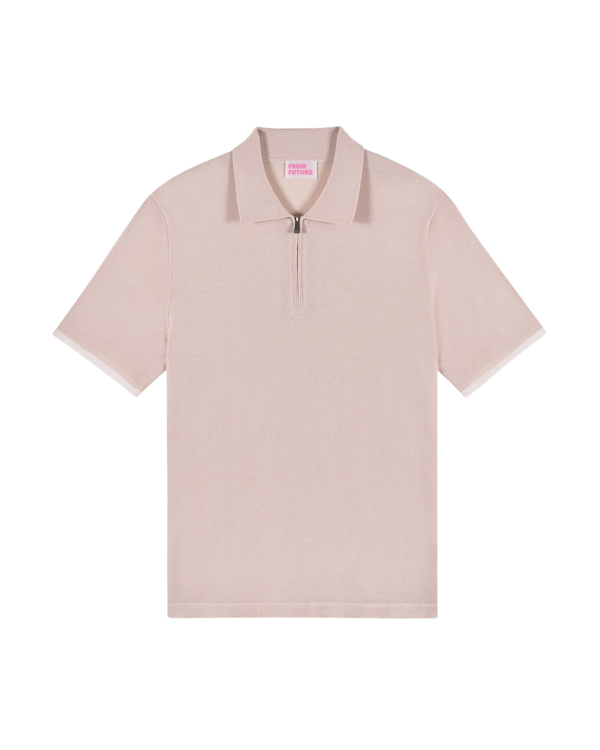 Pull à col polo zippé en laine - Light Beige