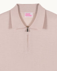 Pull à col polo zippé en laine - Light Beige