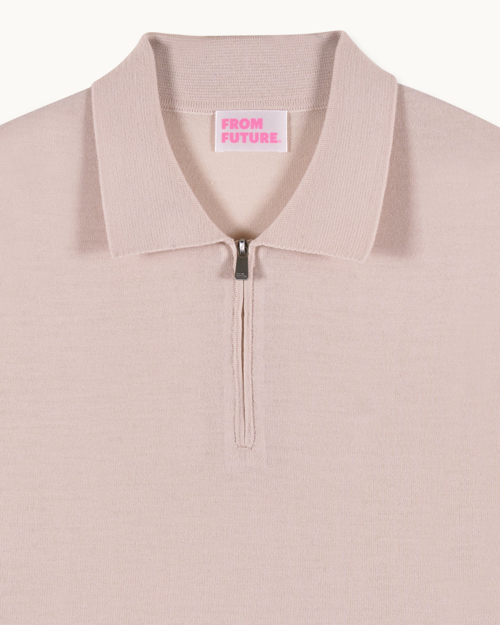Pull à col polo zippé en laine - Light Beige