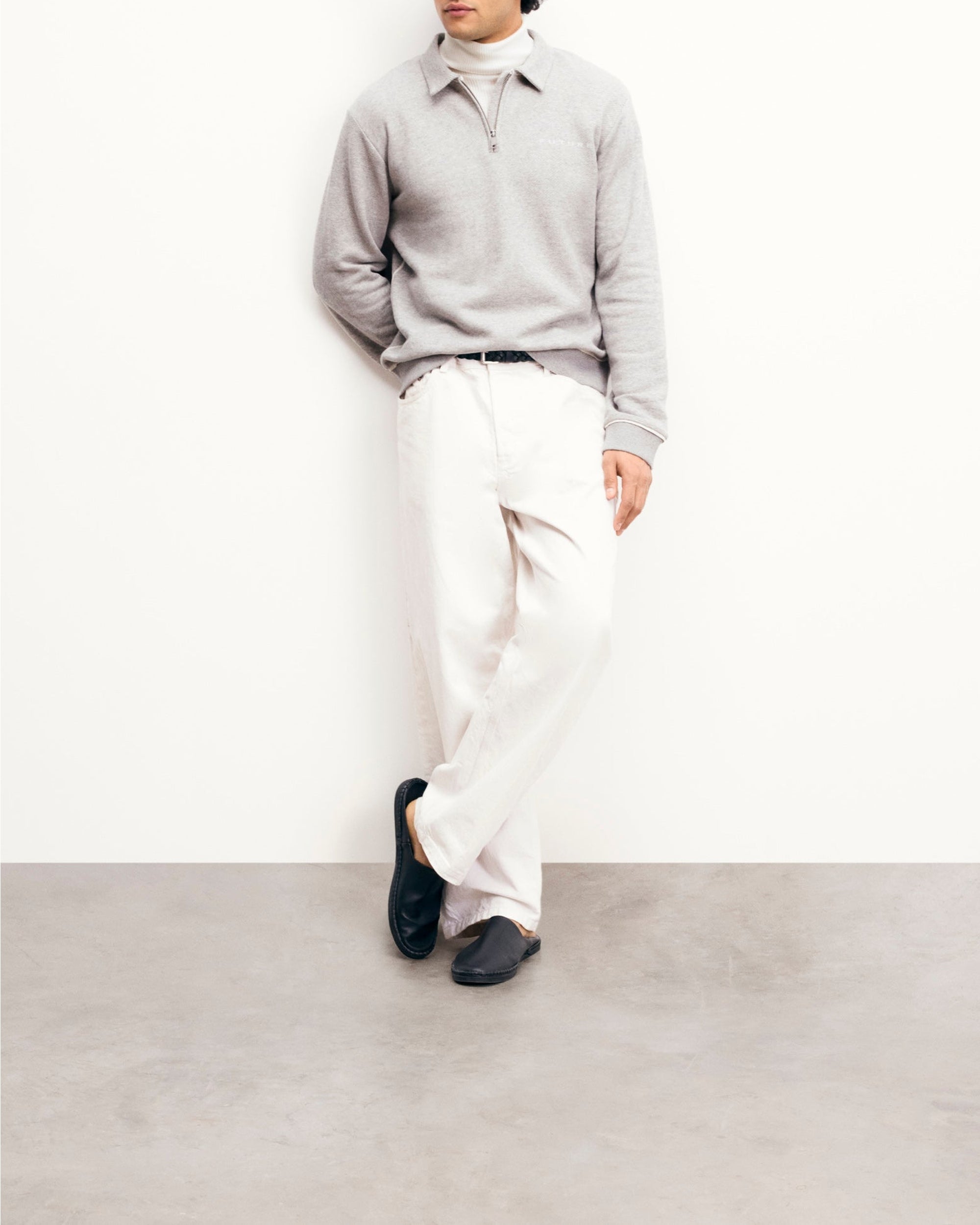 Sweatshirt à col polo - Gris Chiné Clair