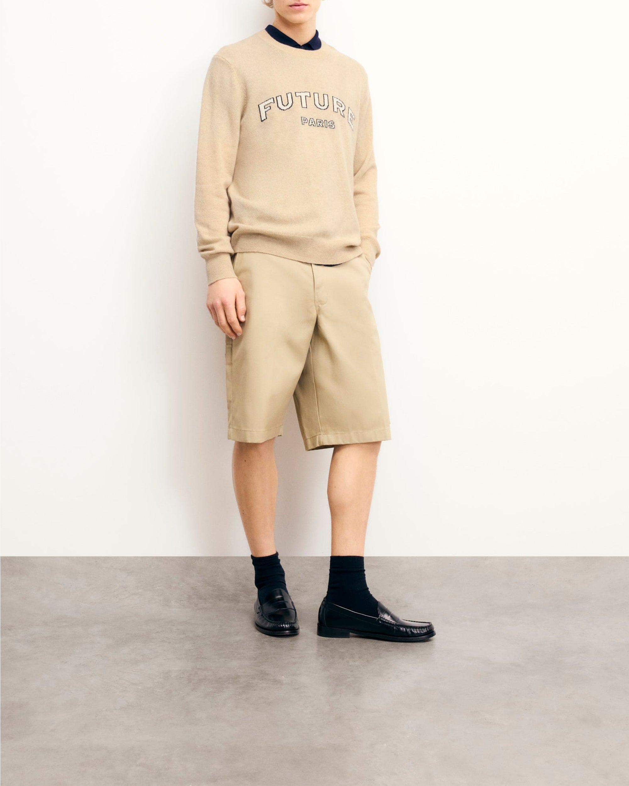Pull à col rond Future Paris en cachemire - Beige Chiné