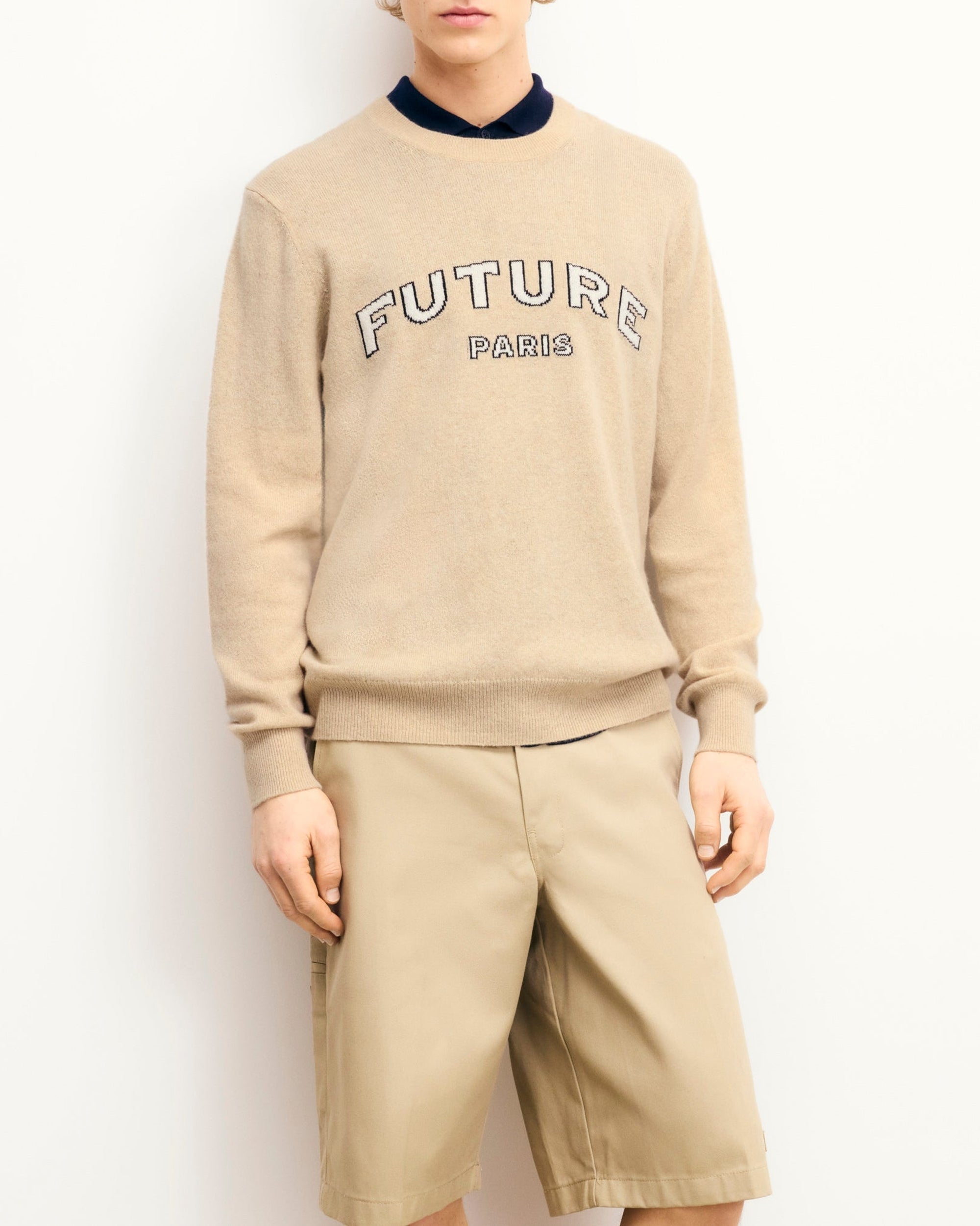 Pull à col rond Future Paris en cachemire - Beige Chiné