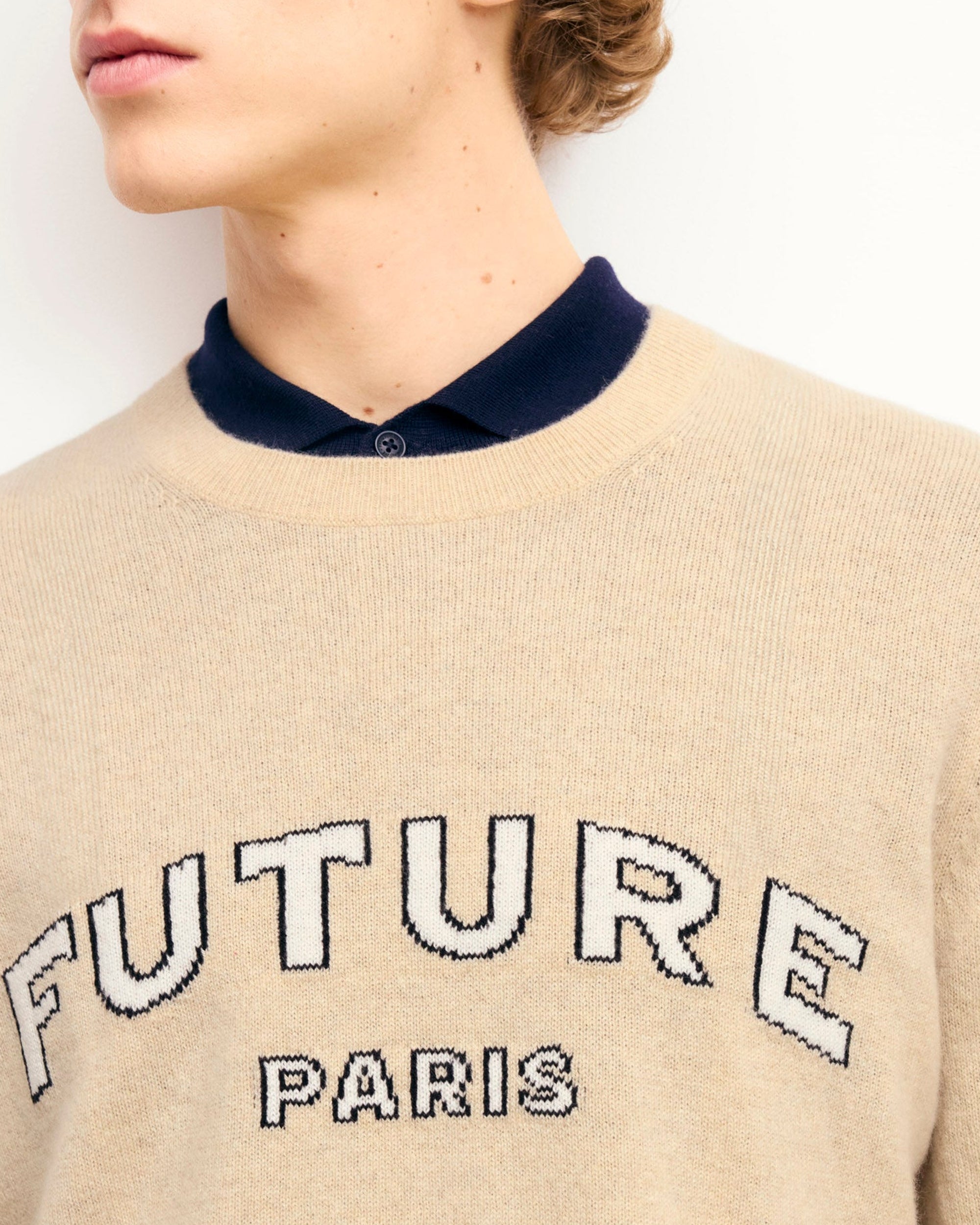Pull à col rond Future Paris en cachemire - Beige Chiné