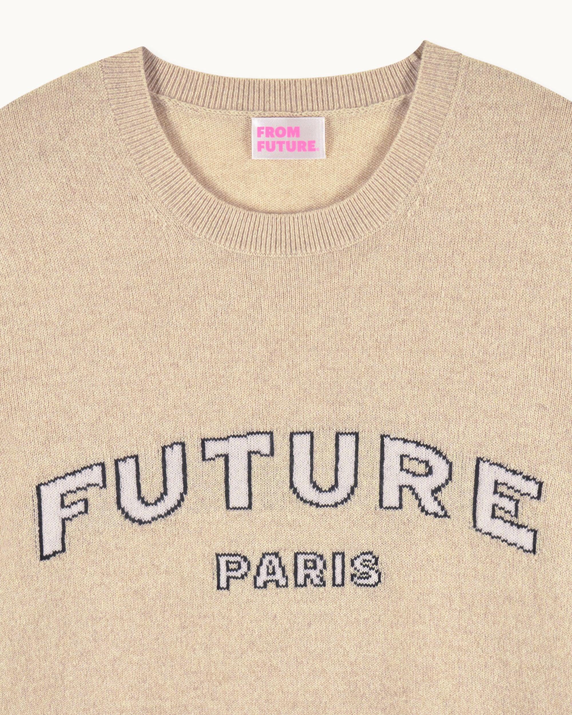 Pull à col rond Future Paris en cachemire - Beige Chiné
