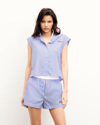 RAYURES BLEU / ROUGE / NEW / QTY : 50 / Chemise Sans Manches - Rayures Bleu / Rouge