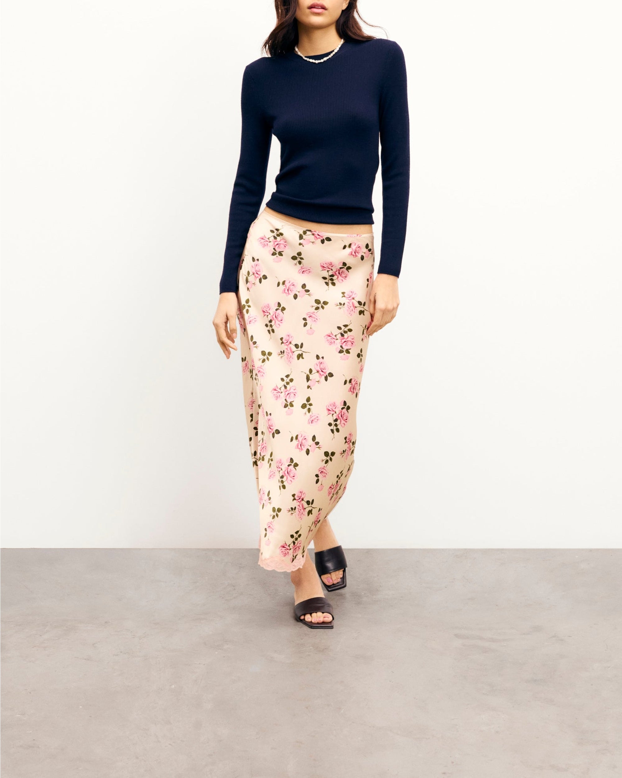 Jupe longue Malka en soie - Garden Romance