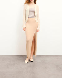 Long skirt with wool rhinestones - Light Beige
