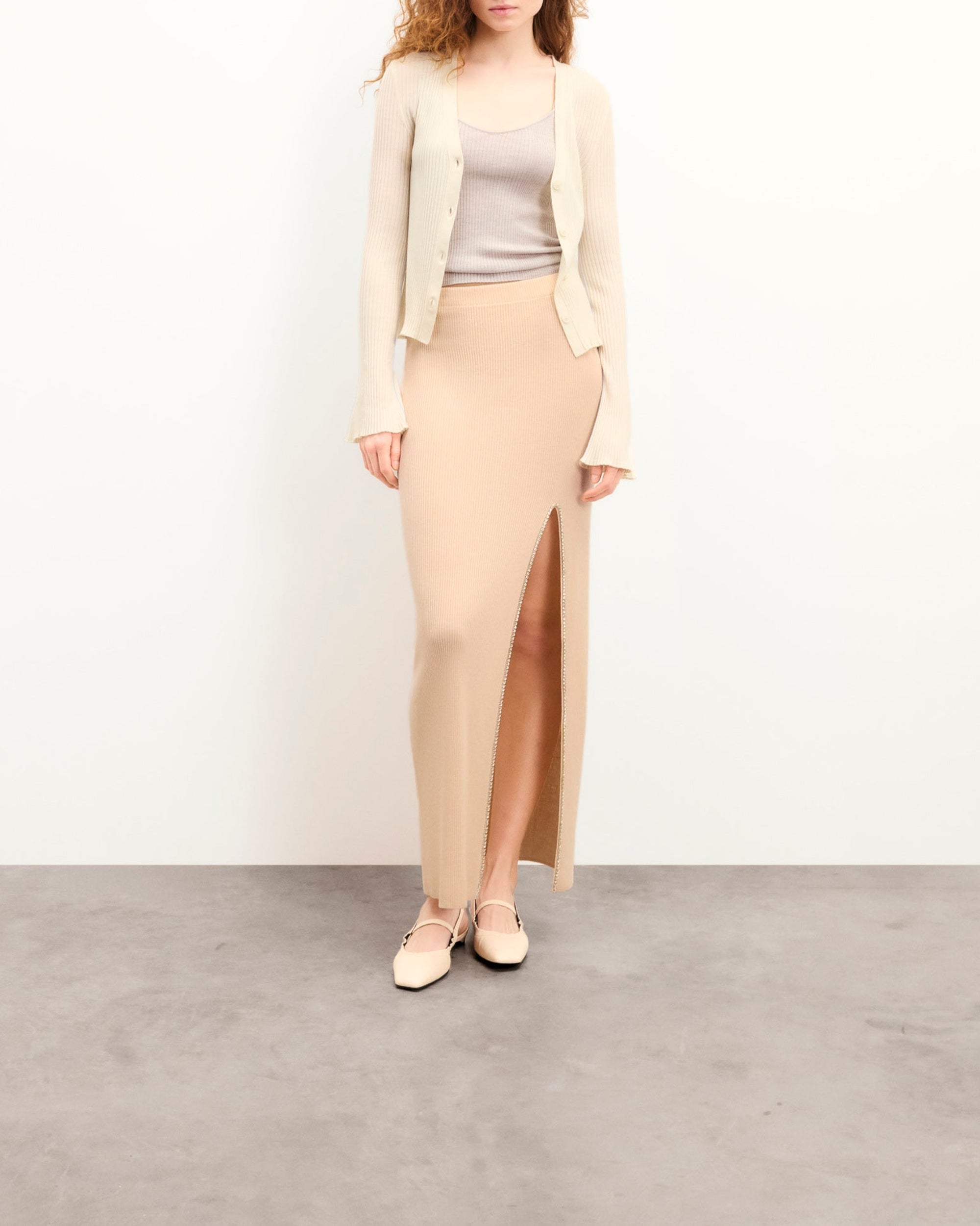 Long skirt with wool rhinestones - Light Beige