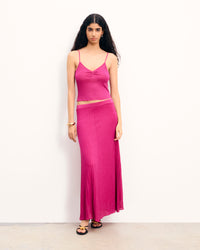 SHINY PINK / NEW / QTY : 48 / Jupe Mi Longue Lurex - Shiny Pink