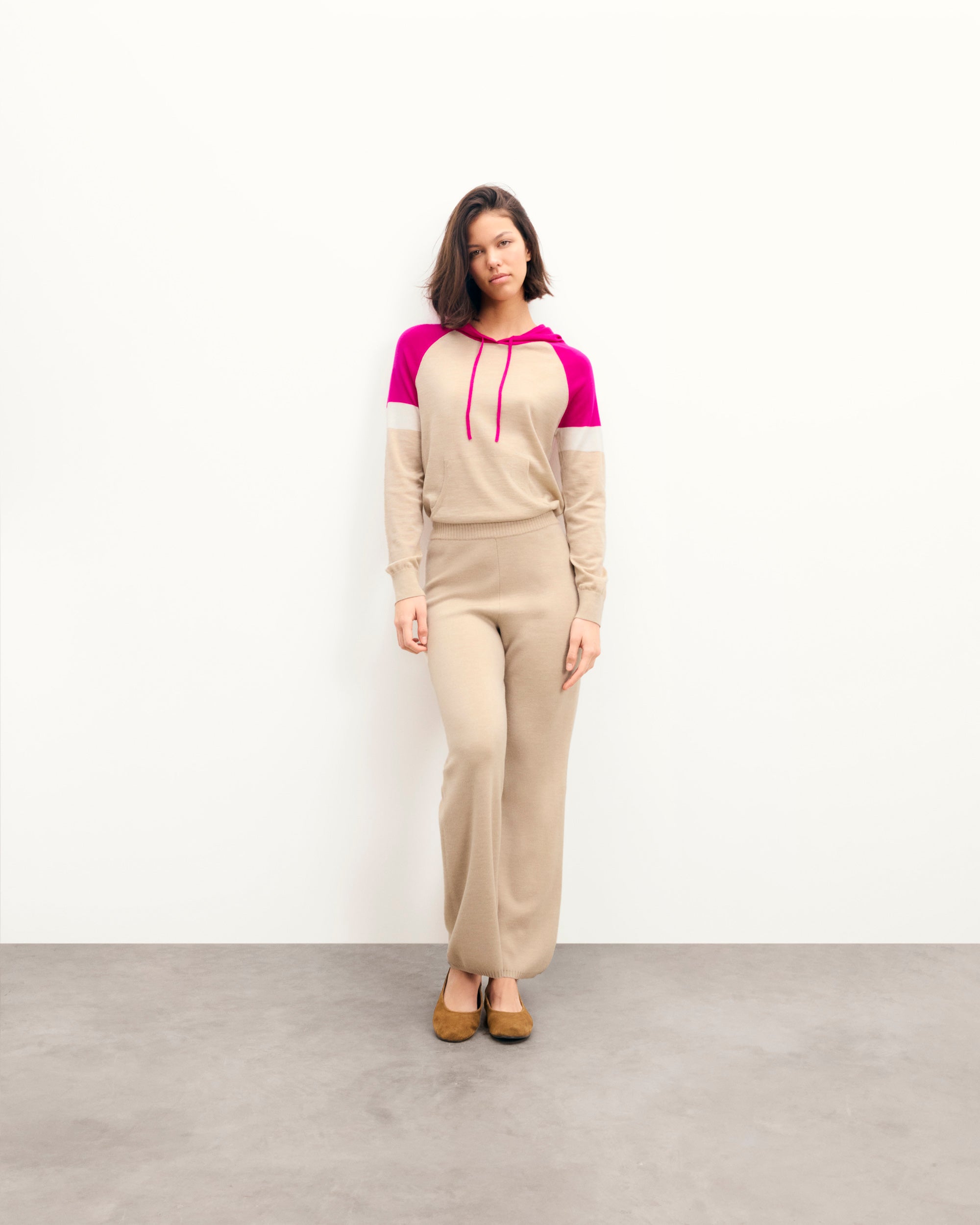 BEIGE CHINÉ / NEW / QTY : 35 / Pull Hoodie Tricolore - Beige Chiné