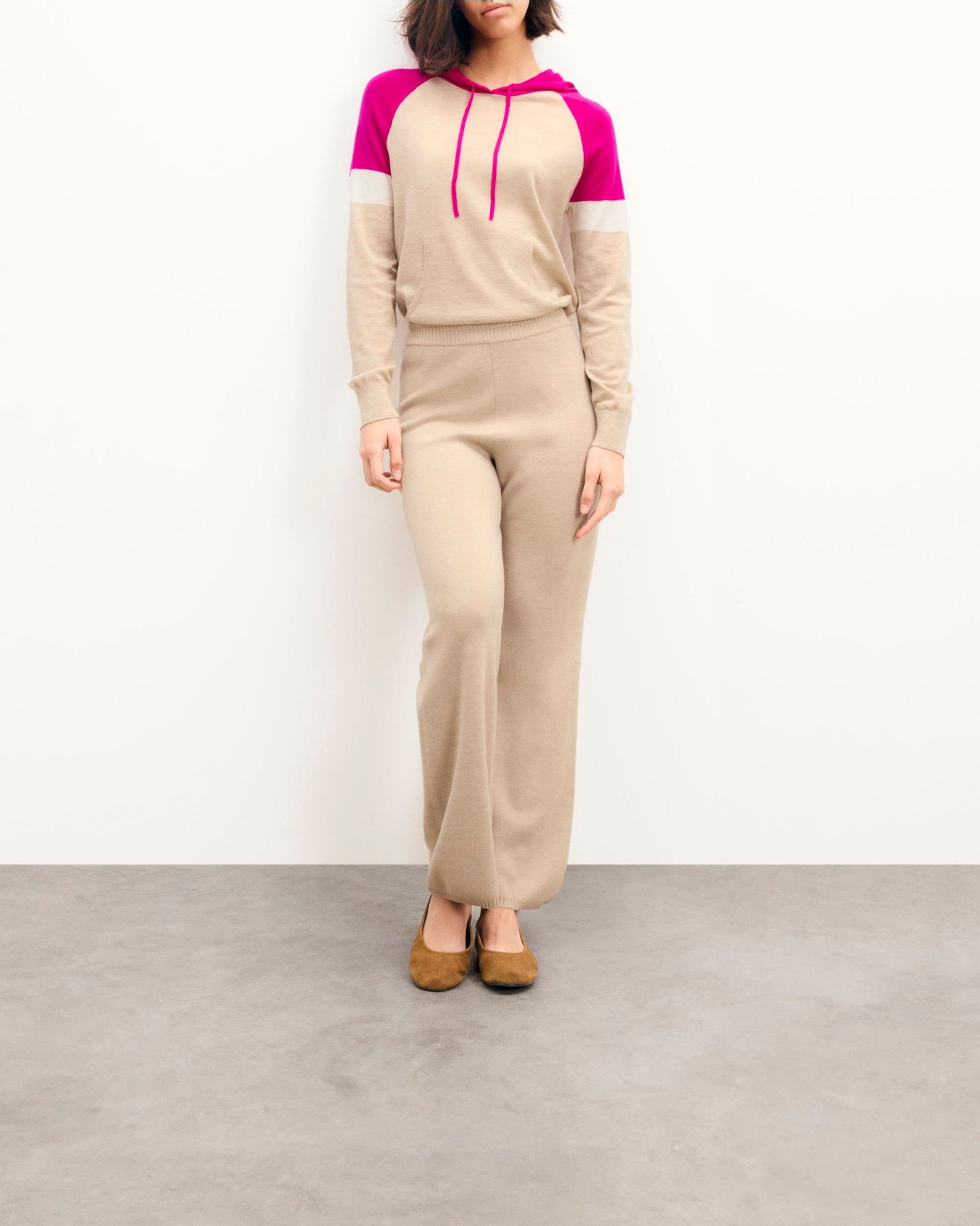 Hoodie tricolore en laine - Beige Chiné