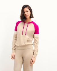 BEIGE CHINÉ / NEW / QTY : 35 / Pull Hoodie Tricolore - Beige Chiné