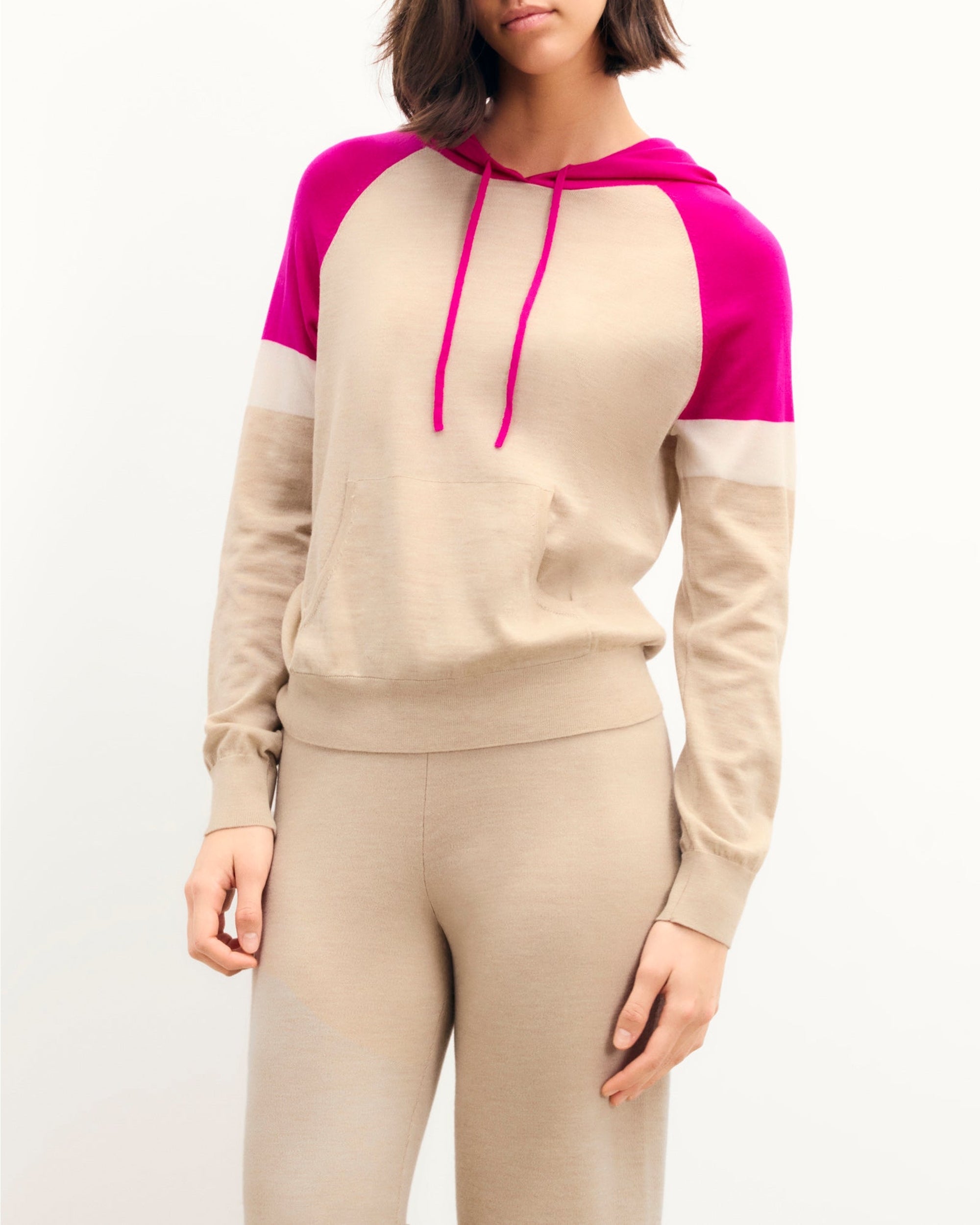 Hoodie tricolore en laine - Beige Chiné