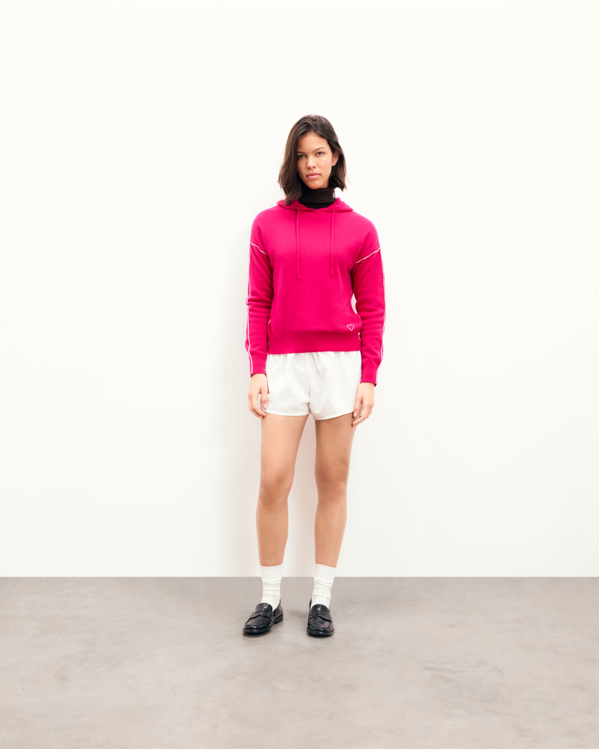 TROPICAL RASPBERRY / NEW / QTY : 76 / Pull Hoodie Liserés et Cœur - Tropical Raspberry