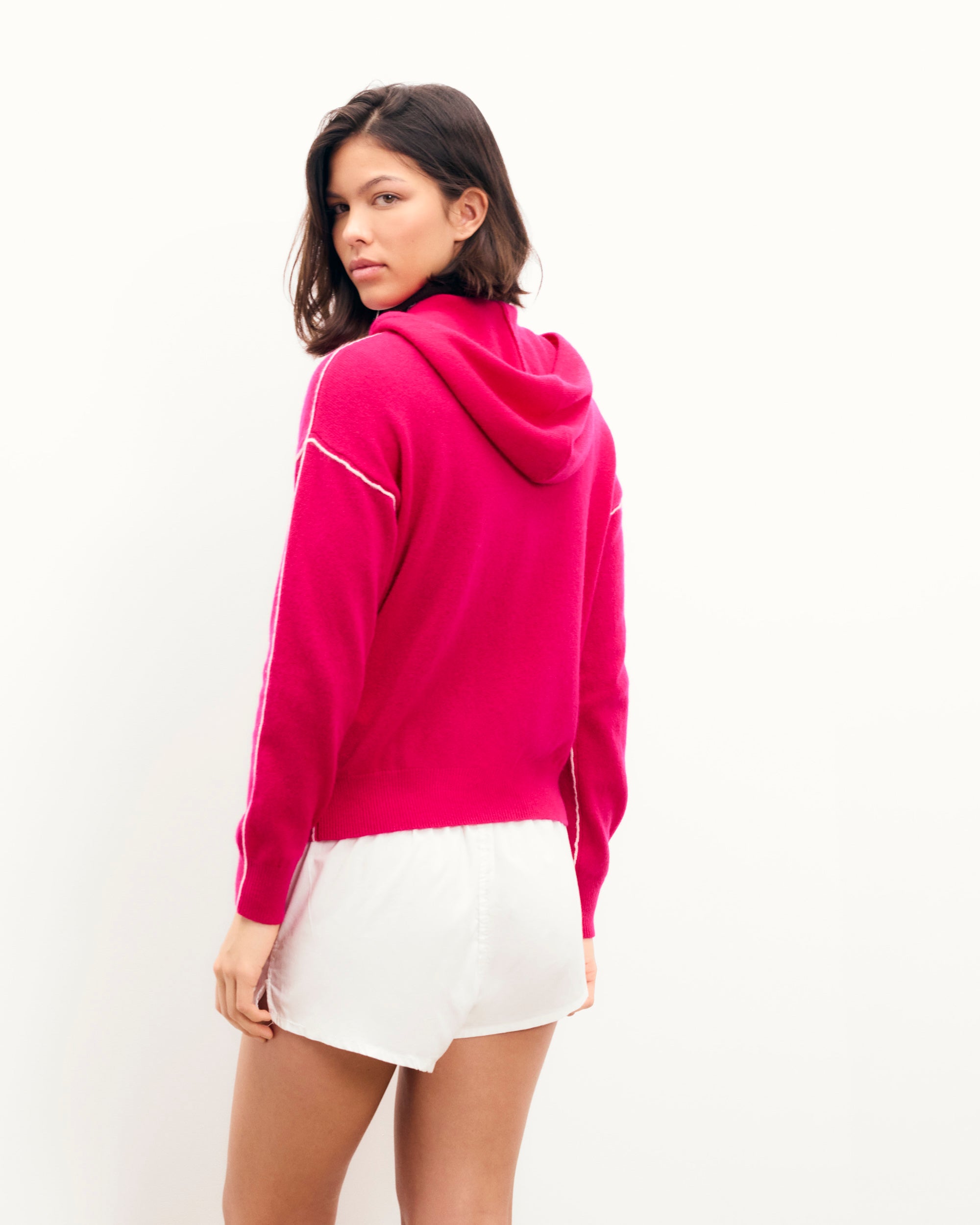TROPICAL RASPBERRY / NEW / QTY : 76 / Pull Hoodie Liserés et Cœur - Tropical Raspberry